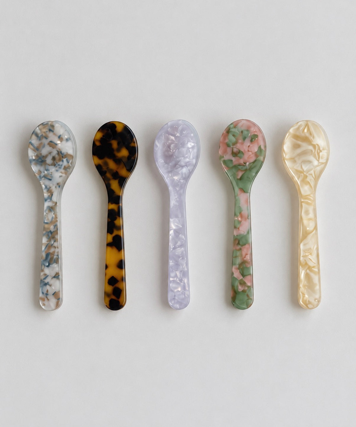 Set of five marbled acrylic ice cream spoons