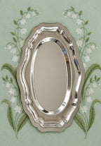 Silver oval vanity tray with lily of the valley