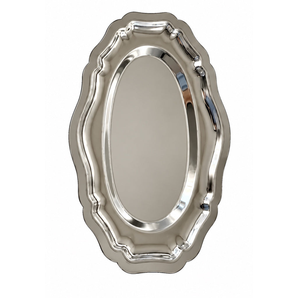 Silver oval vanity tray on white
