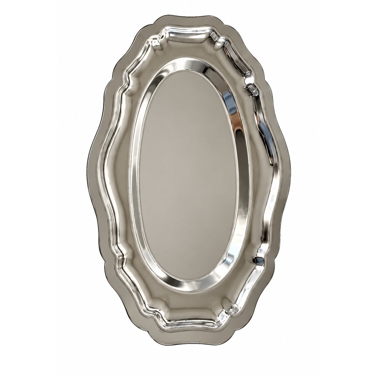 Silver oval vanity tray on white